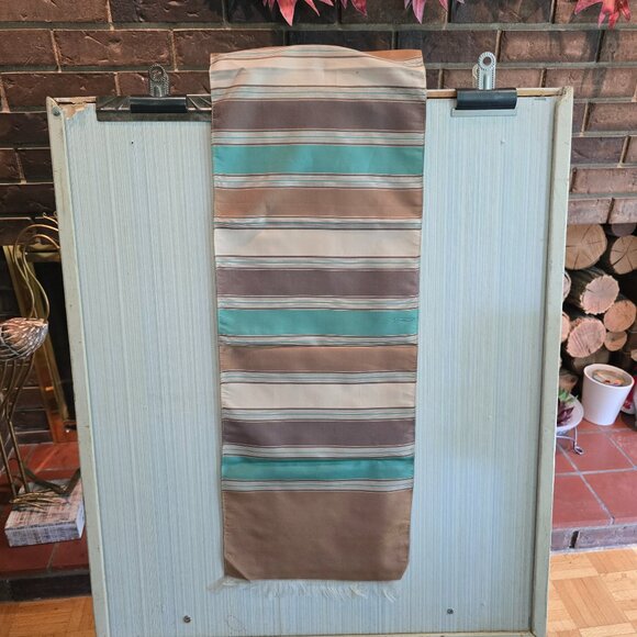 Vintage Italian Silk Scarf in Brown & Turquoise Stripes - Picture 1 of 6